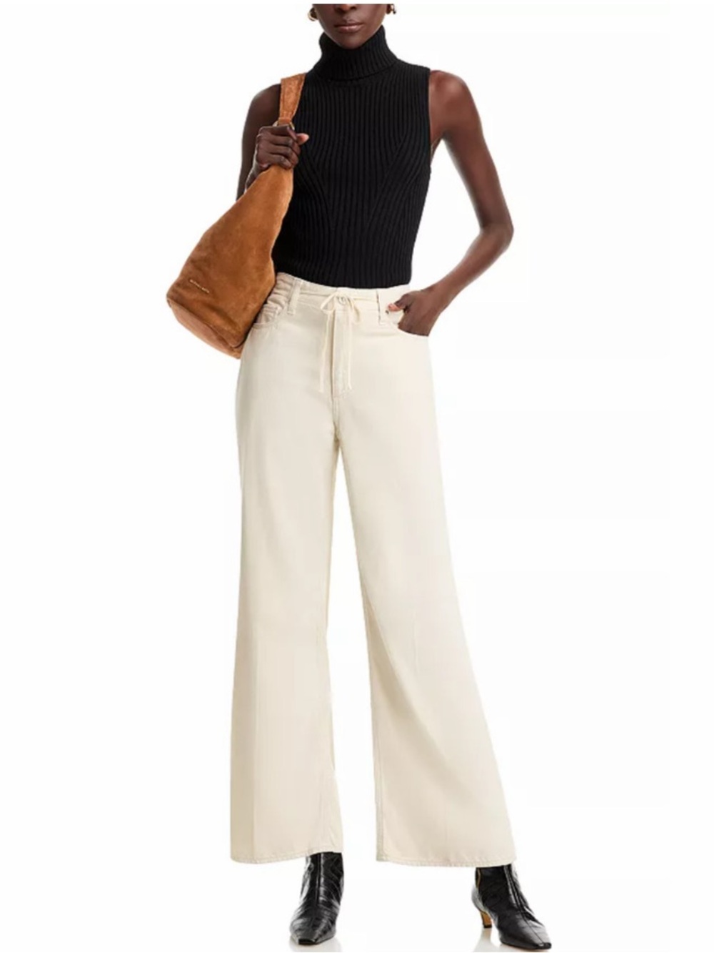 NWT PAIGE Zoey High Rise Wide Leg Jeans Butter Ecru Size 33” x 31”